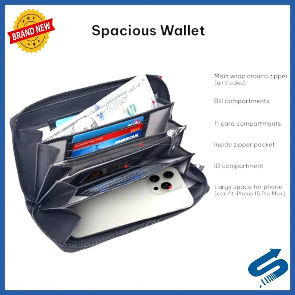 Leather Clutch Wallet with RFID Blocking and Card Slots